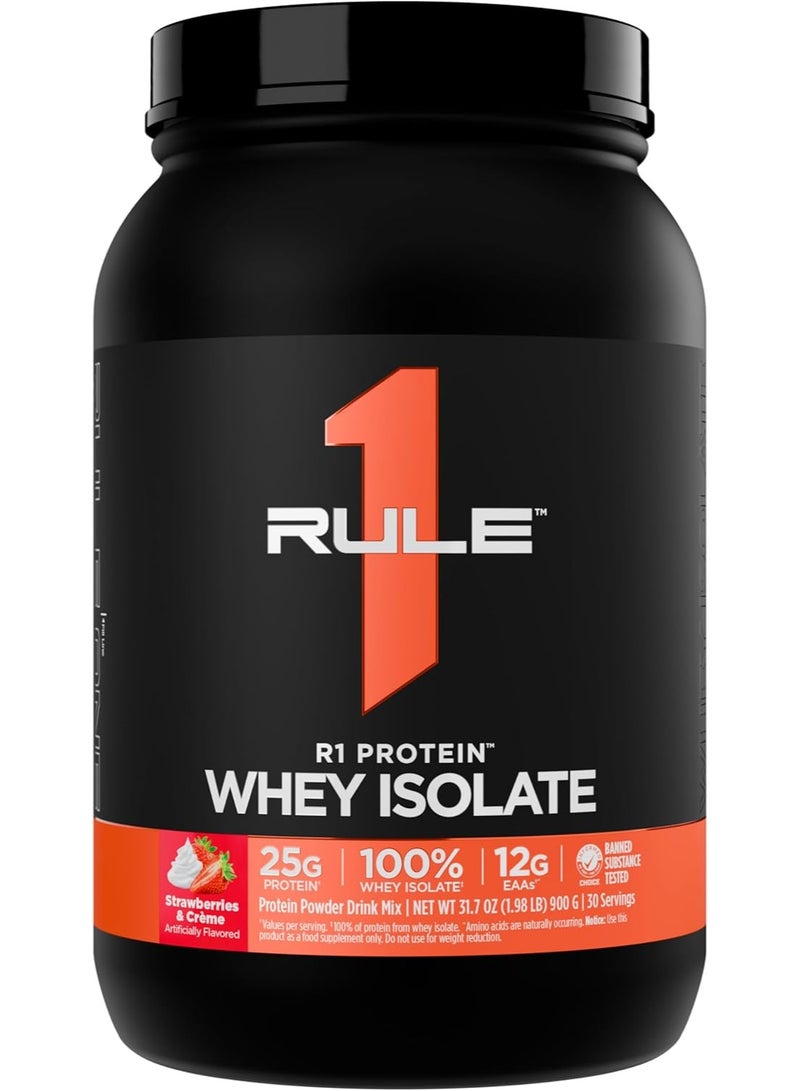 Rule1 Whey Protein Isolate Powder, Strawberries & Cream, 1.9 lb, 25g Protein per Serving, Low Carb & Low Fat, Fast-Digesting Protein - Image 1